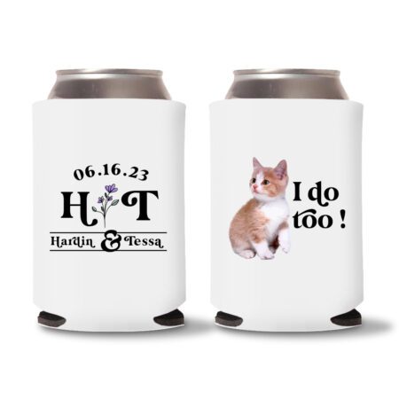 Custom Cat illustrate Koozie 08 White