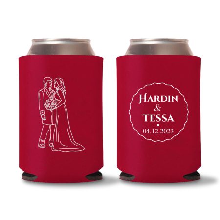 Custom Couple Illustration Koozies D3-Red