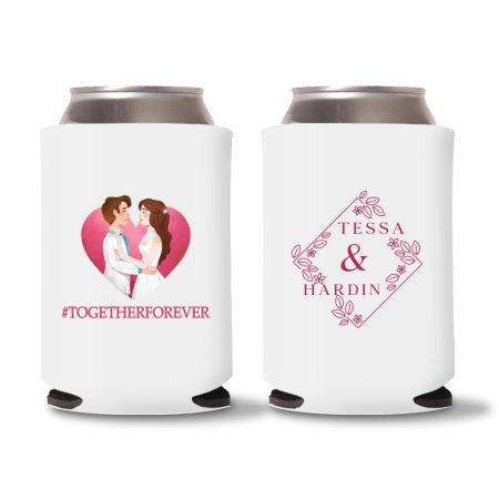 Custom Couple Illustration Koozies D5-White