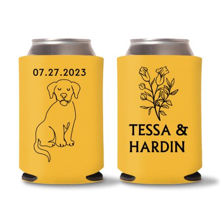 Custom Dog Wedding Koozies - Yellow 01