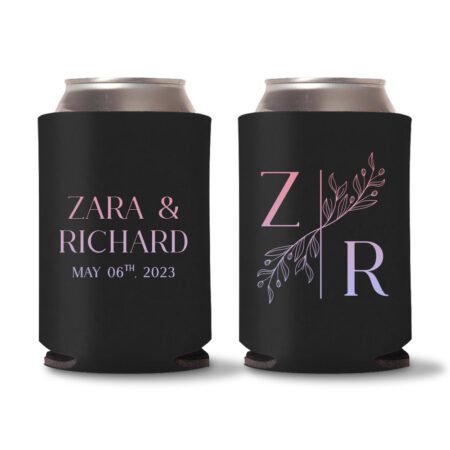 15. Monogram Wedding Koozie- Black