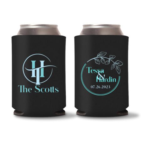 Monogram Wedding Koozies D19- Black