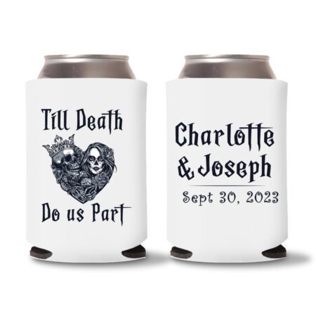 4. Halloween Wedding Can Coolers - White